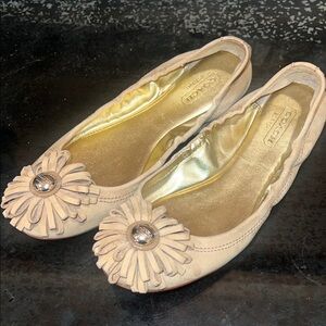 Coach Floral Embellished Beige Flats